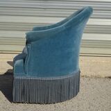 Fauteuil crapaud en velours bleu