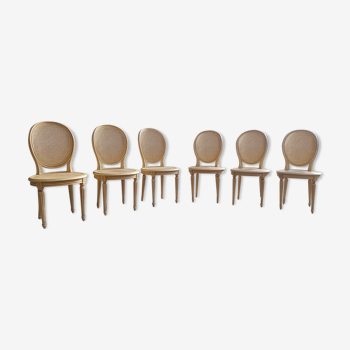 Lot de 6 chaises médaillon cannées