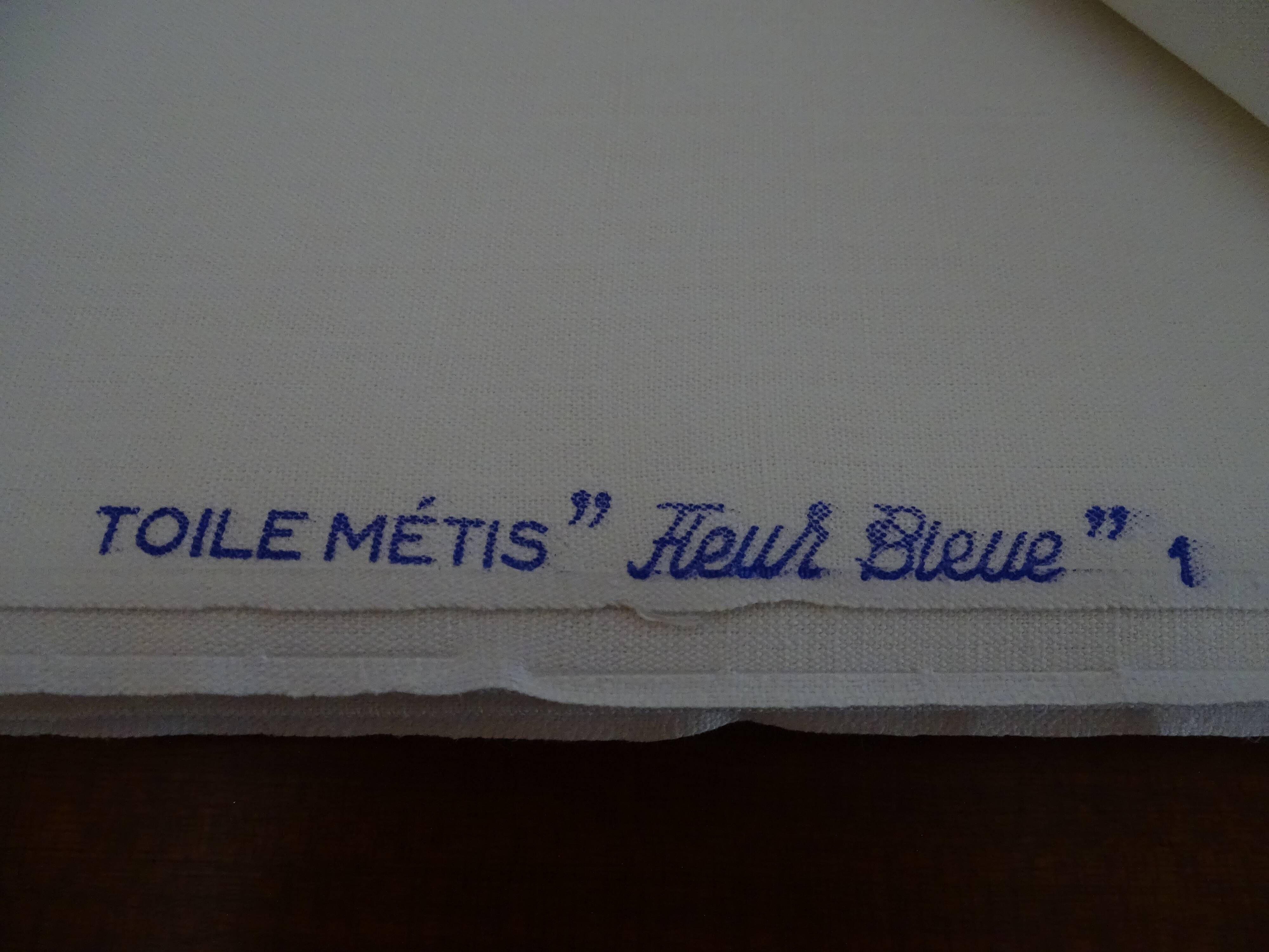 Drap plat "fleur bleue" lin toile métis 310 x 220 cm - blanc