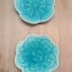 Pair of vintage turquoise flower bowls LBMDJ – 60s/70s