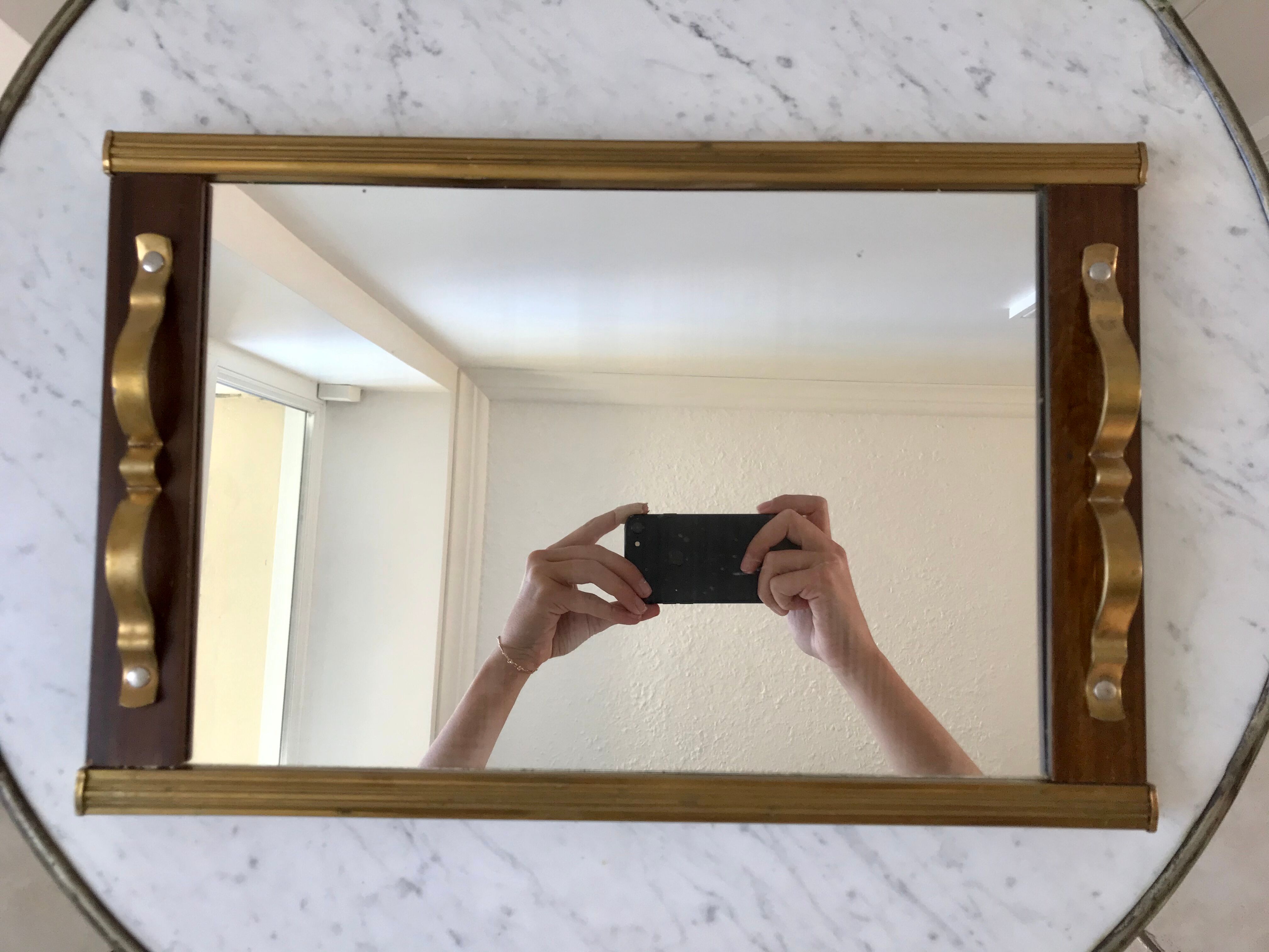 Art deco mirror top in wood and brass gilded 30s