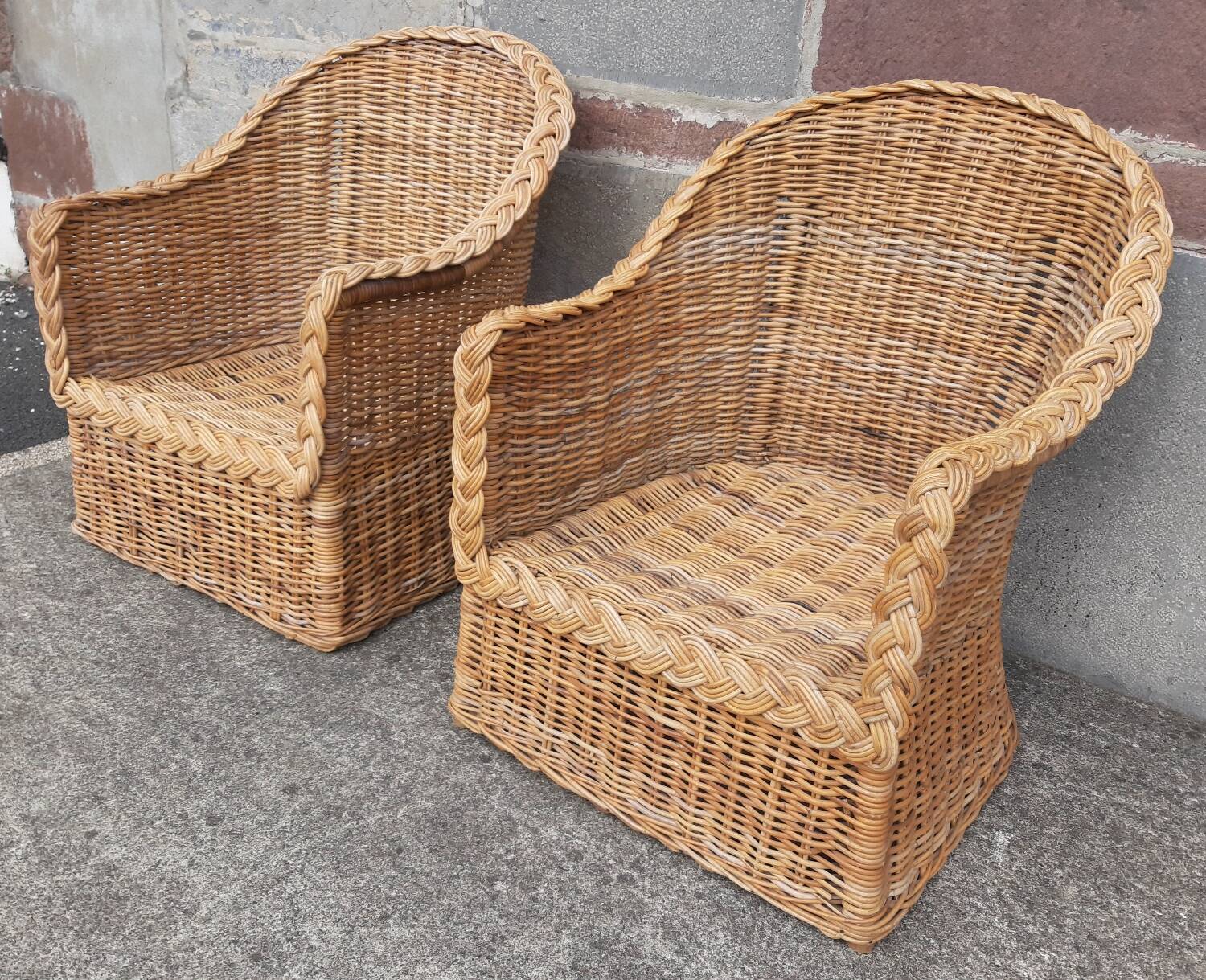 Pair of wicker and rattan armchairs.
