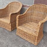 Pair of wicker and rattan armchairs.