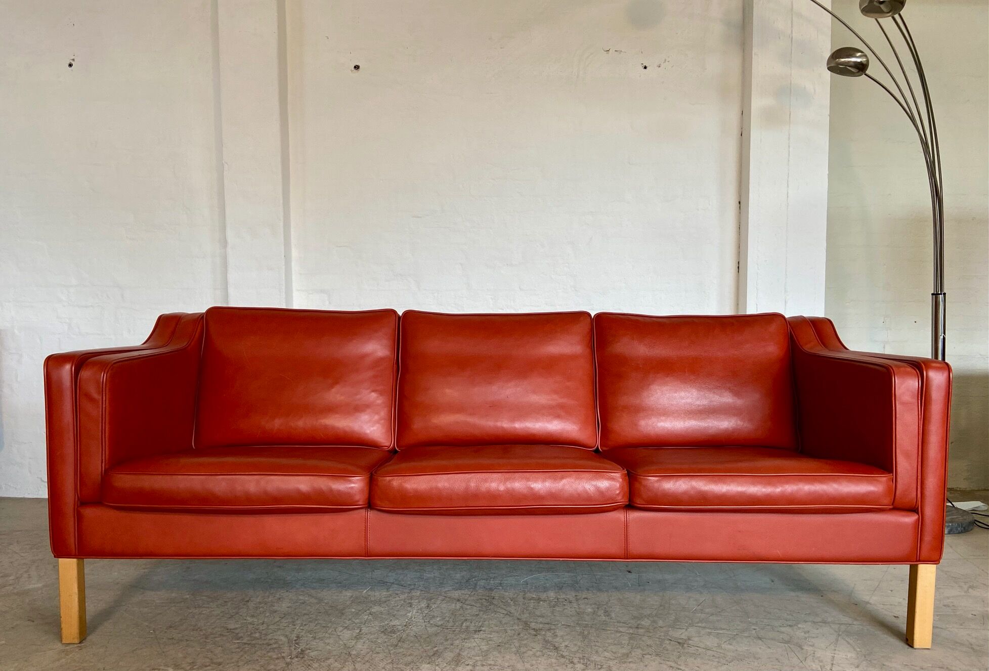 Vintage Danish mid-century Mogens Hansen 3 person cognac leather sofa