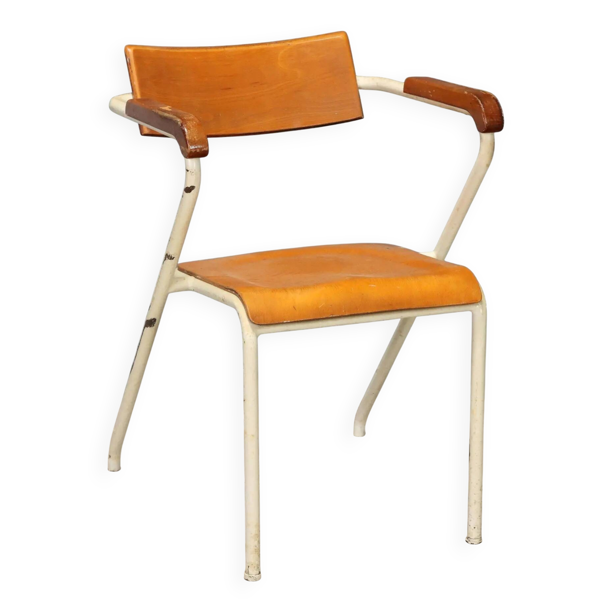 Vintage chair in enamelled metal and wood, Italian design, 1960s.