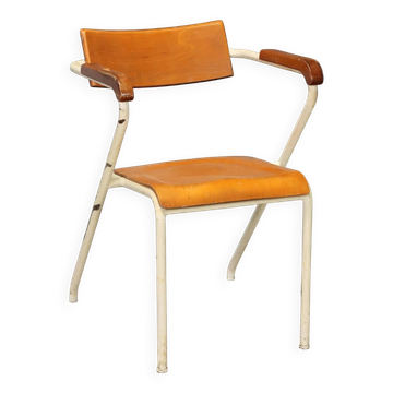 Vintage chair in enamelled metal and wood, Italian design, 1960s.
