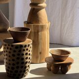 Mini minimalist stool with ball feet in teak H15 D35