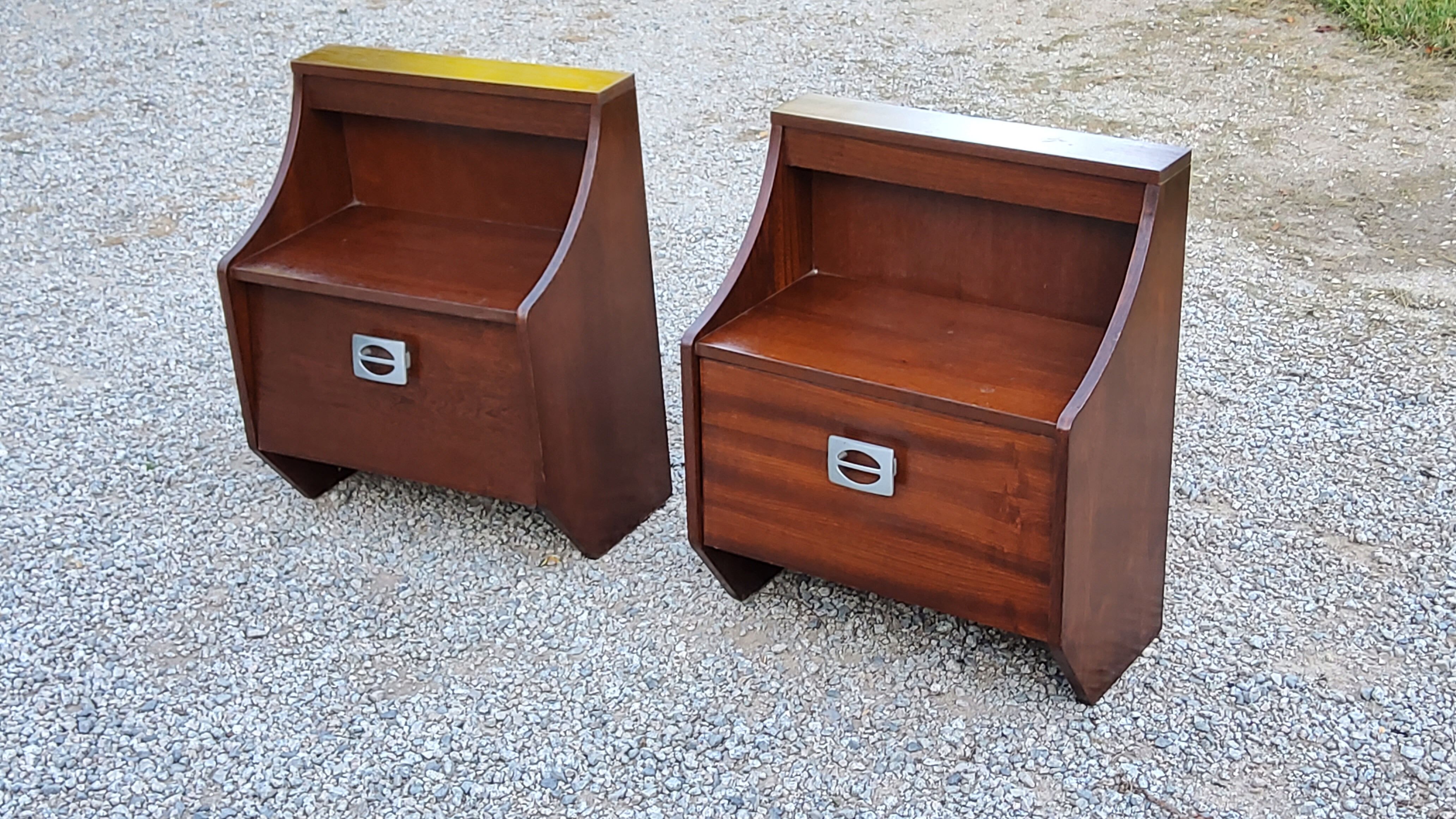 Pair of bedside tables from the 70s in rosewood stained oak veneer