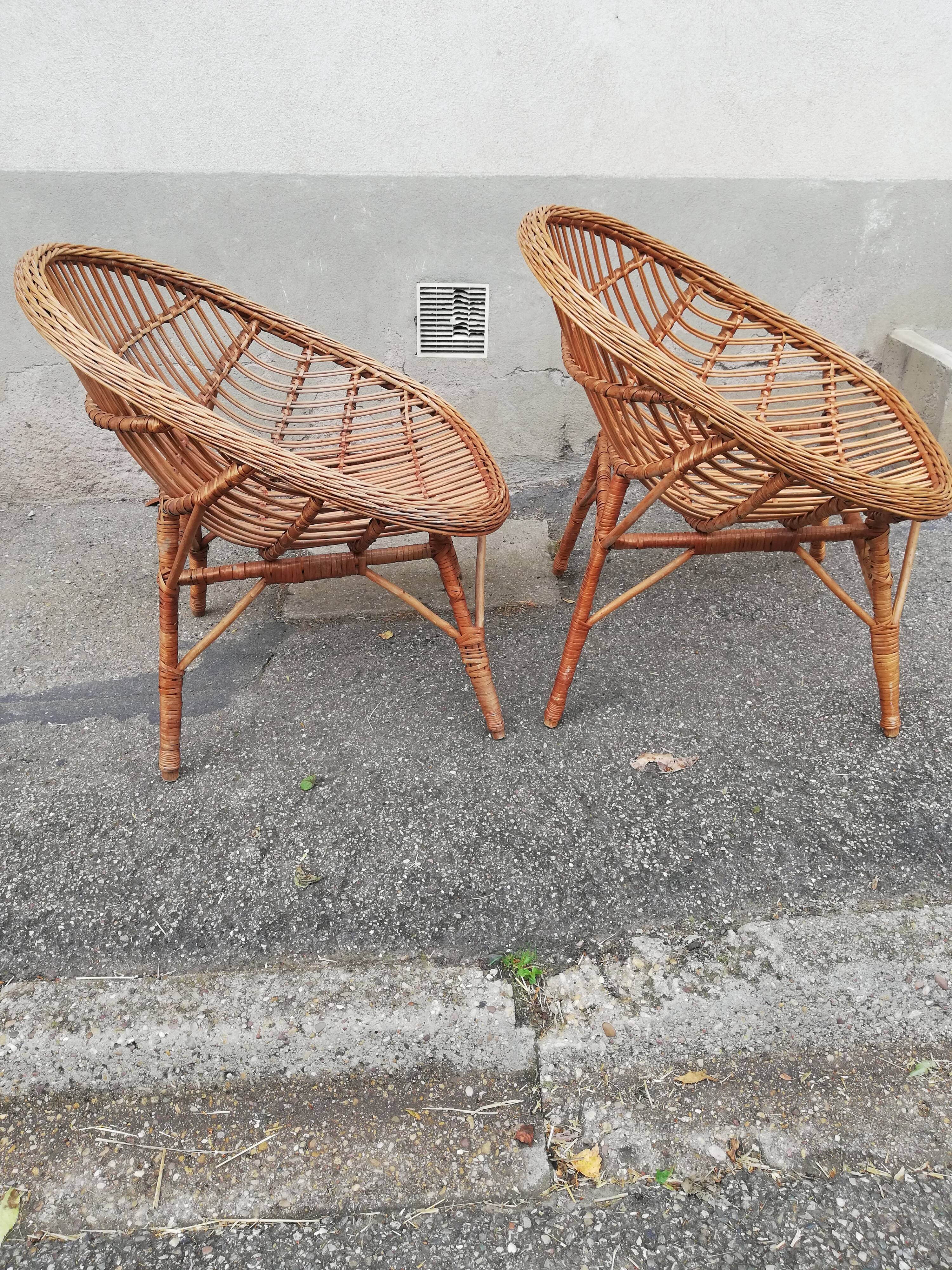 Paire de fauteuils vintage rotin