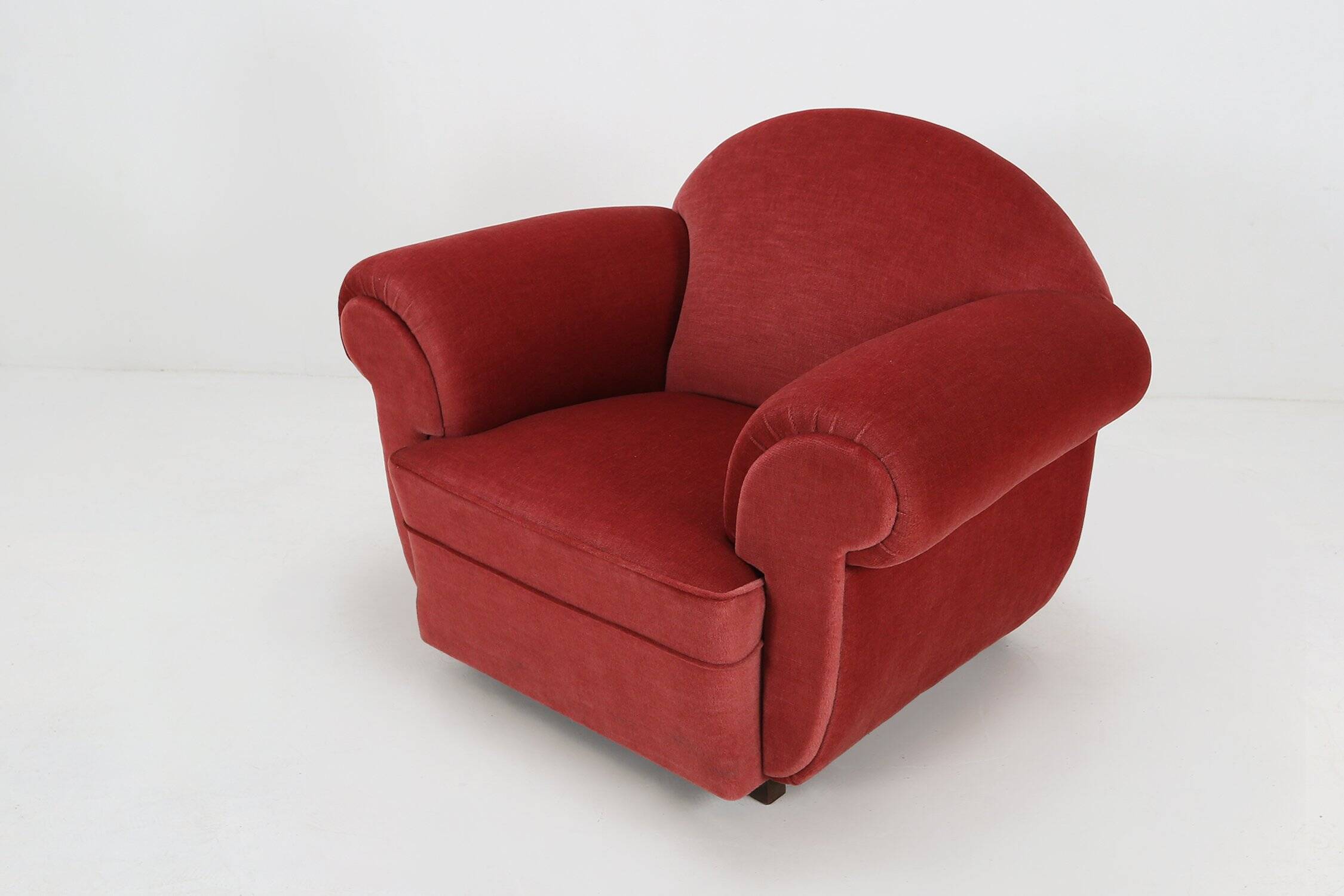 Set of 3 French Art Deco Red velvet Upholstered Armchairs, 1930s