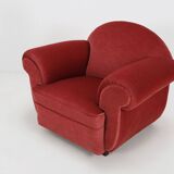 Set of 3 French Art Deco Red velvet Upholstered Armchairs, 1930s