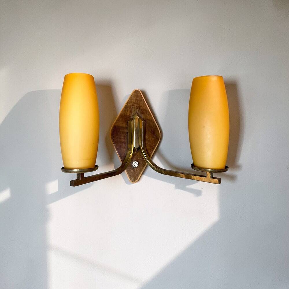 Mid Century Modern double opaline glass wall sconce