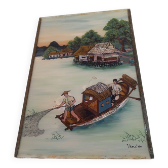 Peinture ancienne vietnamienne sur verre