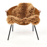 Cocktail chair, steel, leather, fur, teak. Vintage, Denmark, anonymous