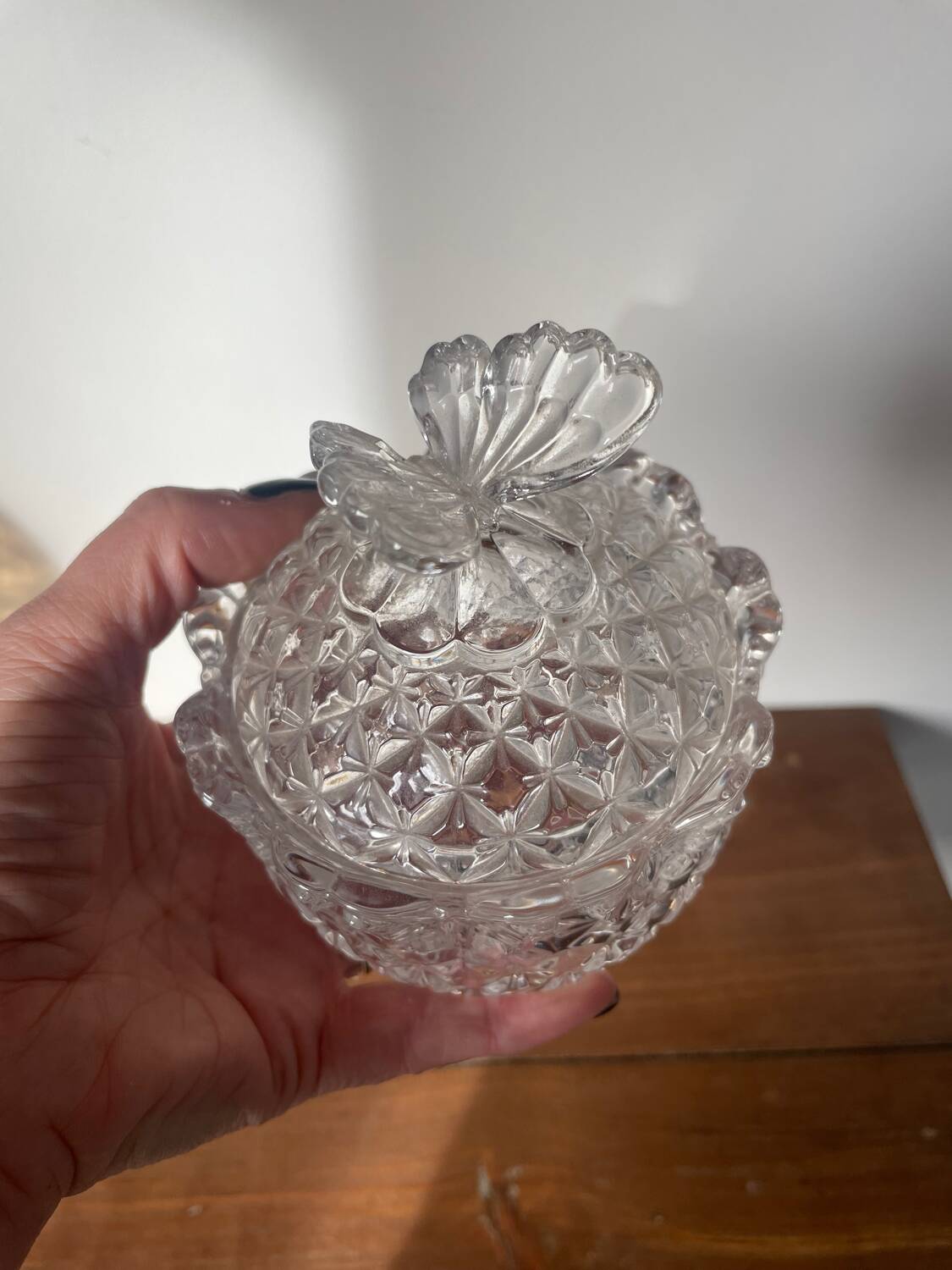 Crystal sugar bowl with butterfly motif