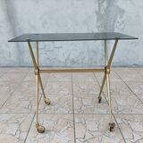 Vintage serving tray in brass and smoked glass 1960