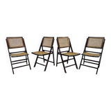 Folding wooden chairs with raffia, 1970s.