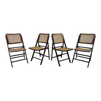 Folding wooden chairs with raffia, 1970s.