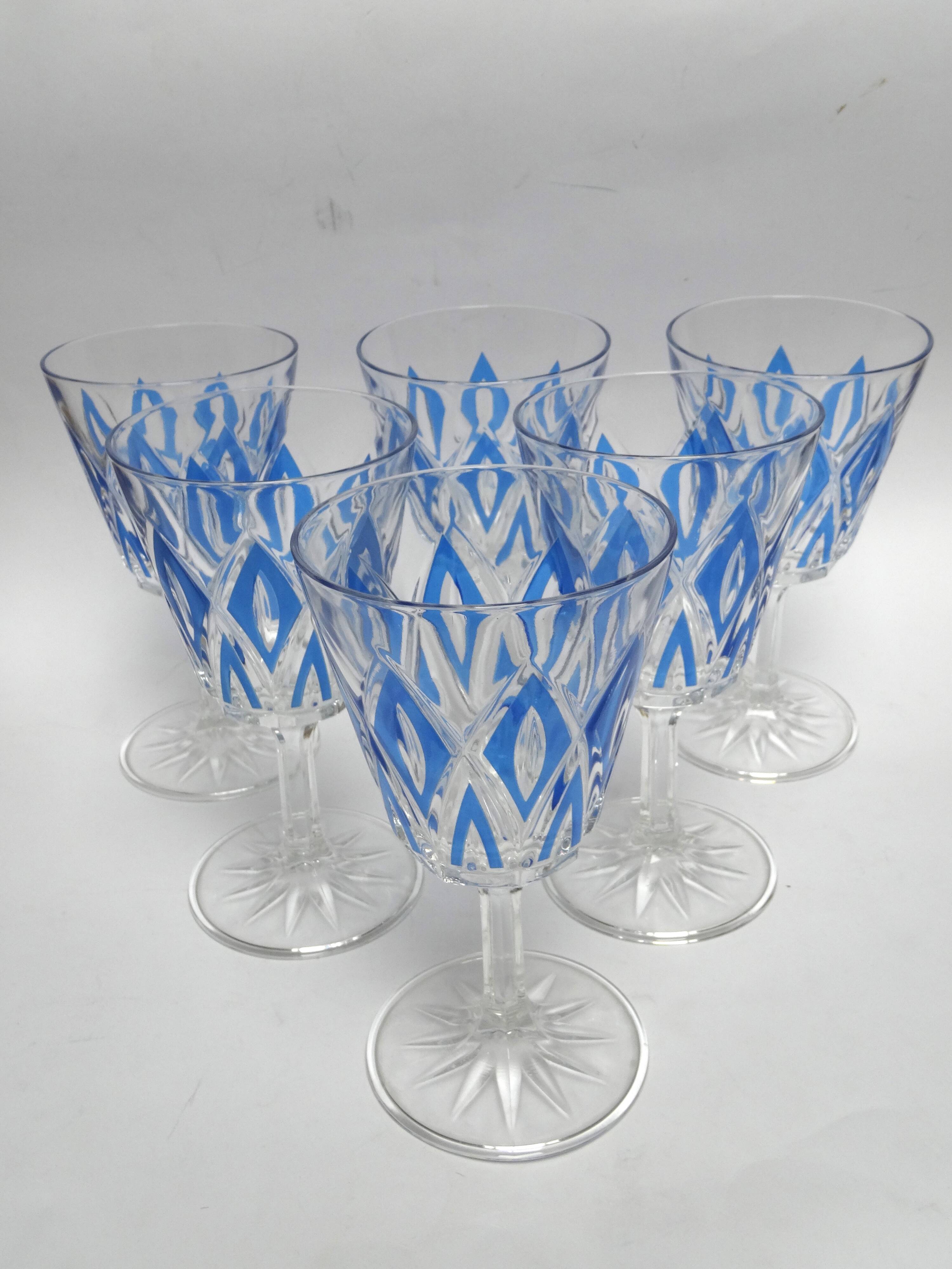 6 water glasses VMC Reims Harlequin blue