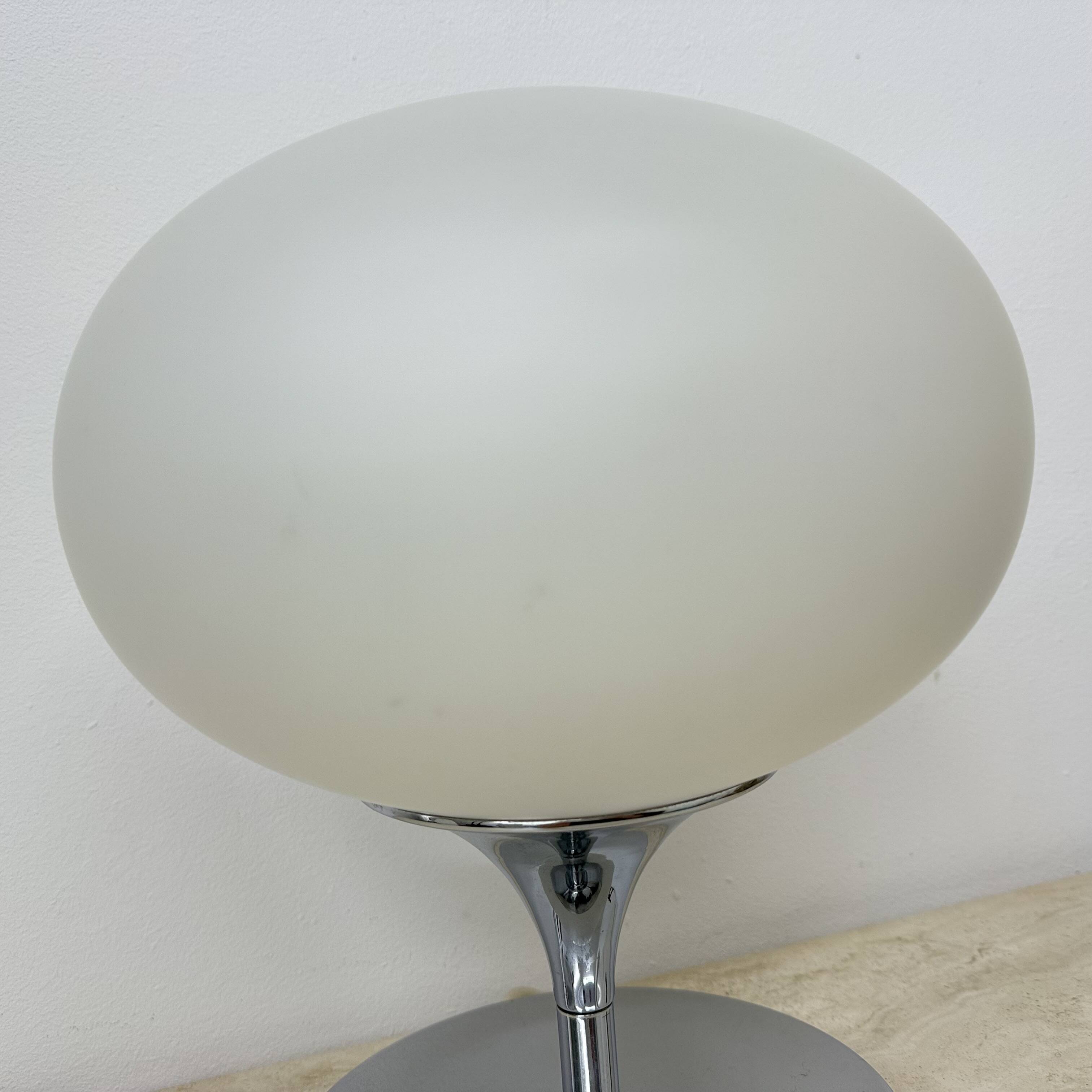 Opaline glass chromed steel & cast iron Space Age lamp by Kaiser Leuchten,