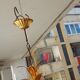 Chandelier gilded metal leaves by Hans Kogl, 1970's