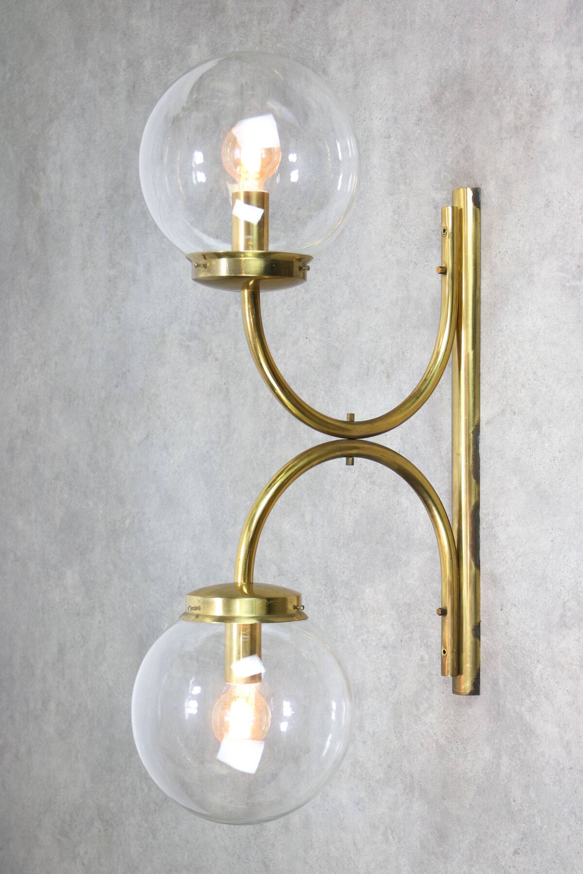 Large Italian Mid-century Brass Wall or Ceiling Lamp, 60s