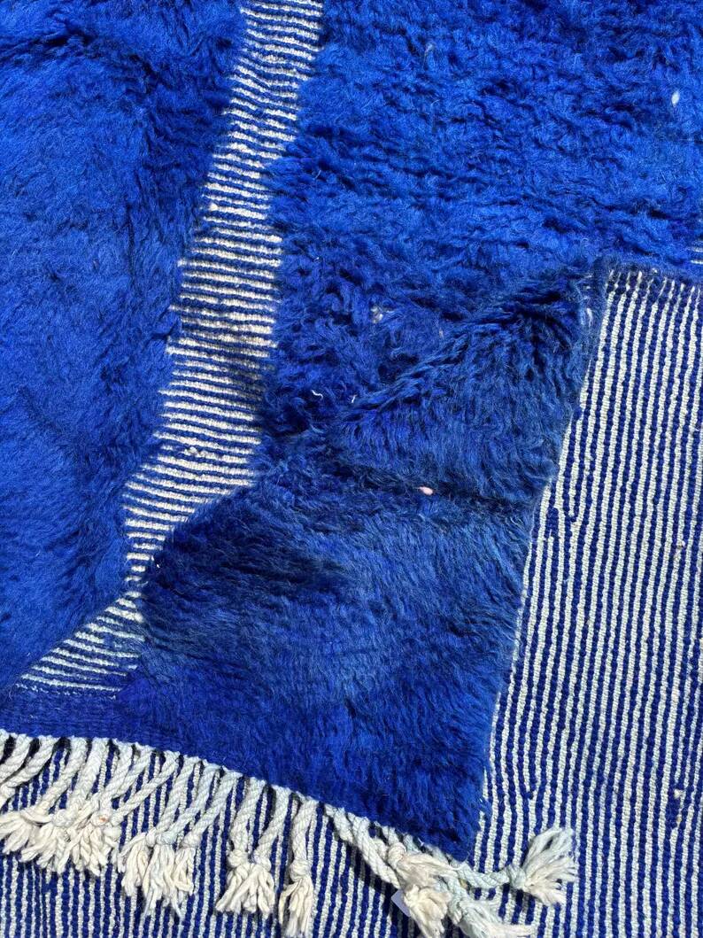 Handmade Moroccan rug blue 210x300 cm – | Geometric rug with checkerboard pattern | Boho vintage interior decoration