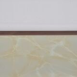Mahogany, Pearwood, Brass & Marbled Back-Lacquered Glass Top Sideboard with Mirror from F.lli Rigamo