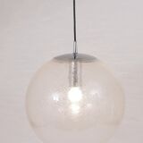 Large glass globe pendant light with bubbles and chrome by Peil & Putzler, Germany, 1970s.