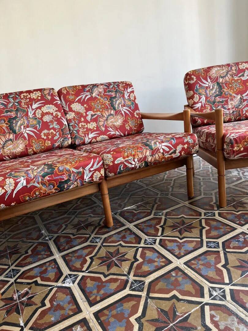 Mid-century floral sitting area