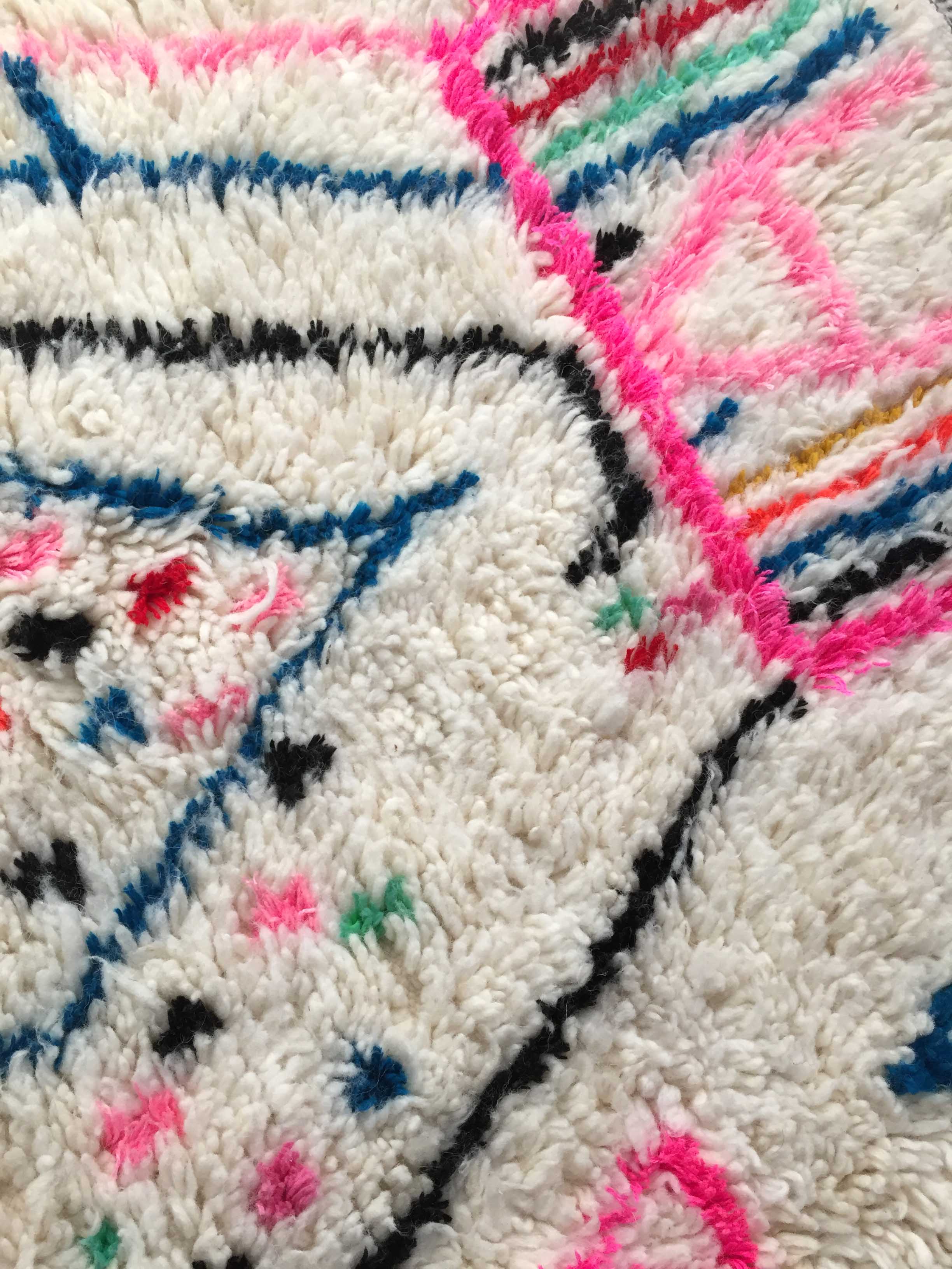 Moroccan Berber carpet Azilal ecru with colorful patterns 250x146cm
