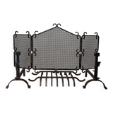 Cast iron and wrought iron fireplace screen set