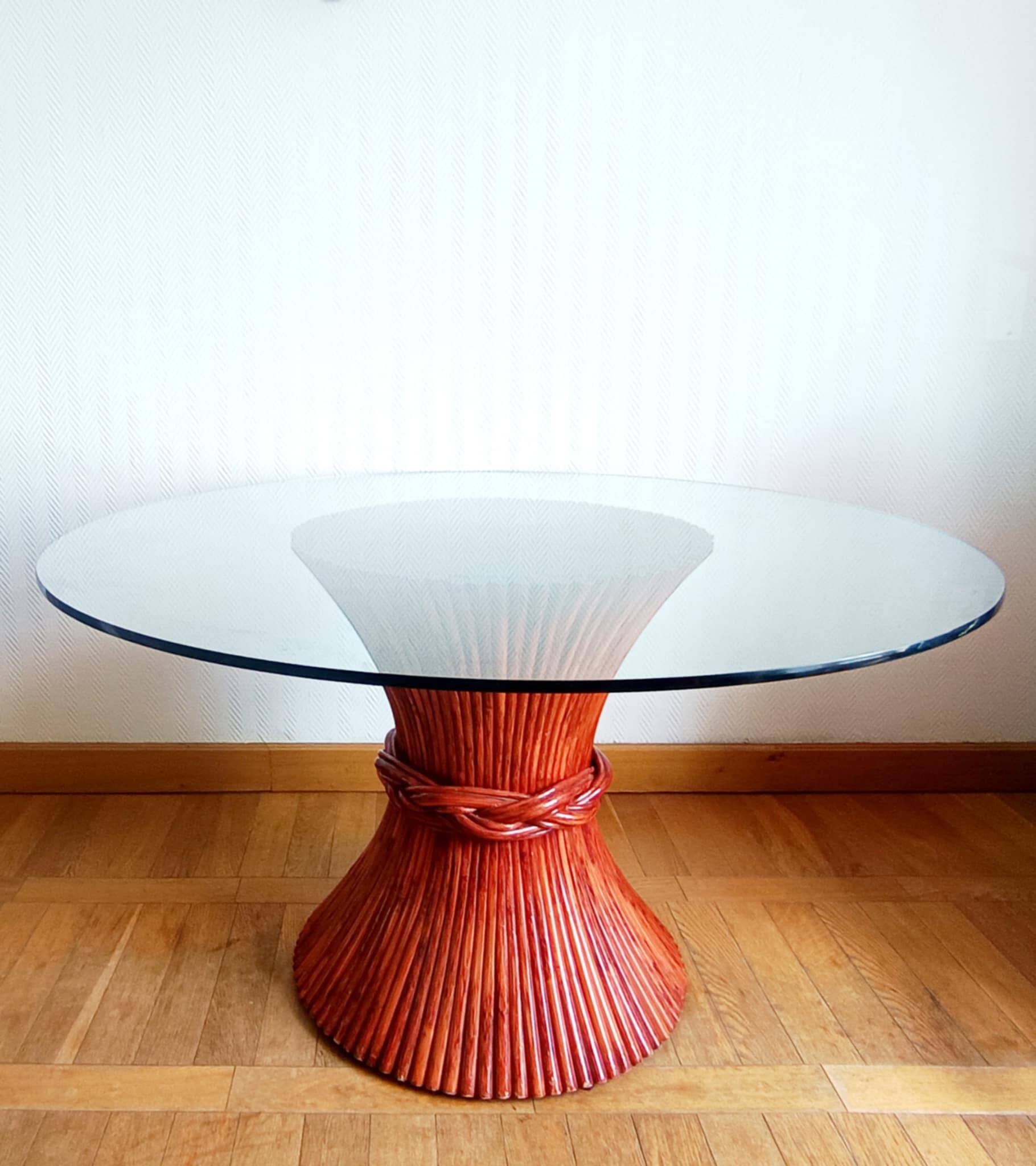Maugrion Roche Bobois prestige rattan wheat ear table 1980