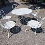 Old wrought iron garden furniture 3 armchairs + 2 chairs