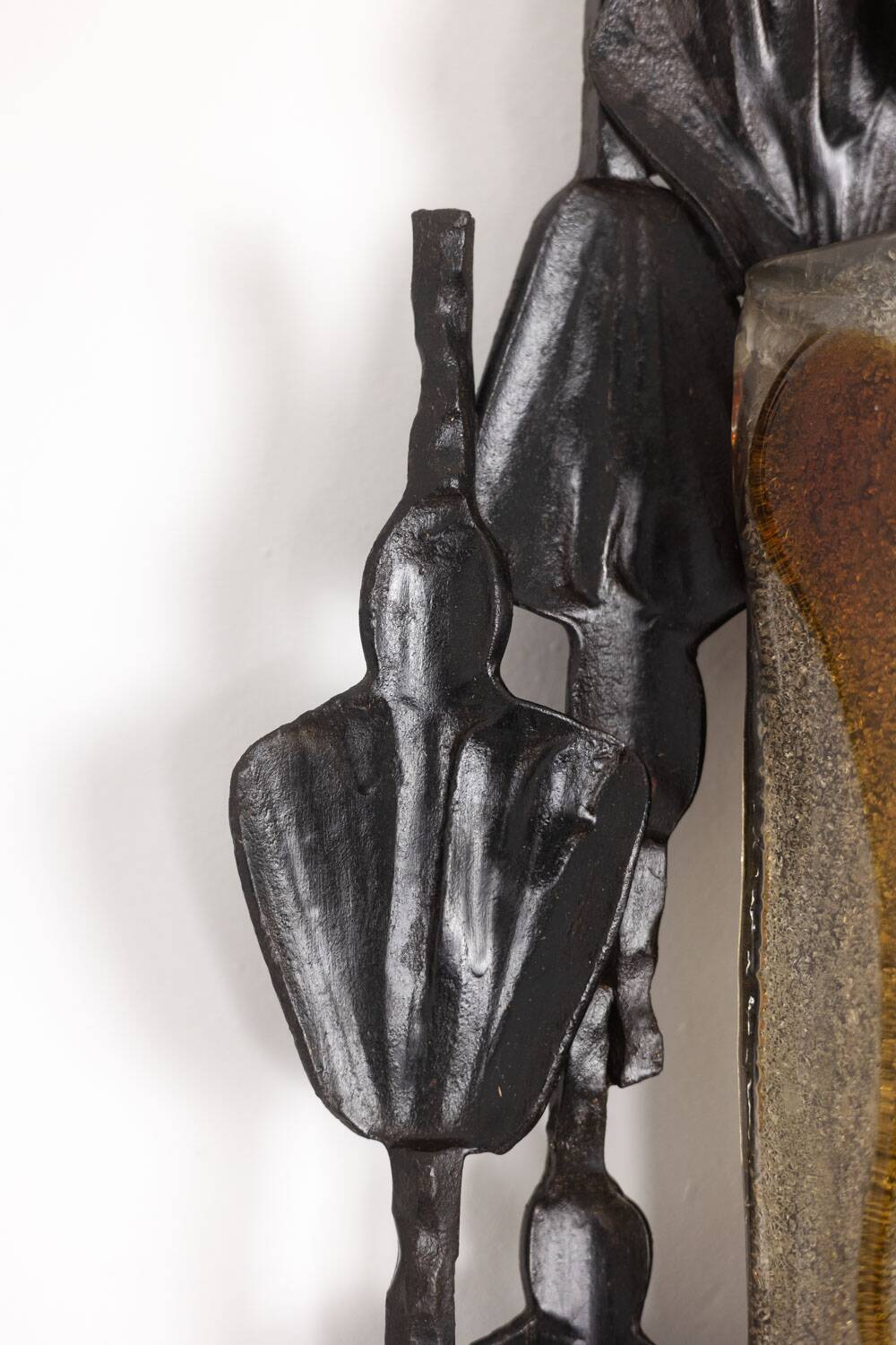 Mazzega. Pair of Brutalist wall lights in glass and iron. 1950s.