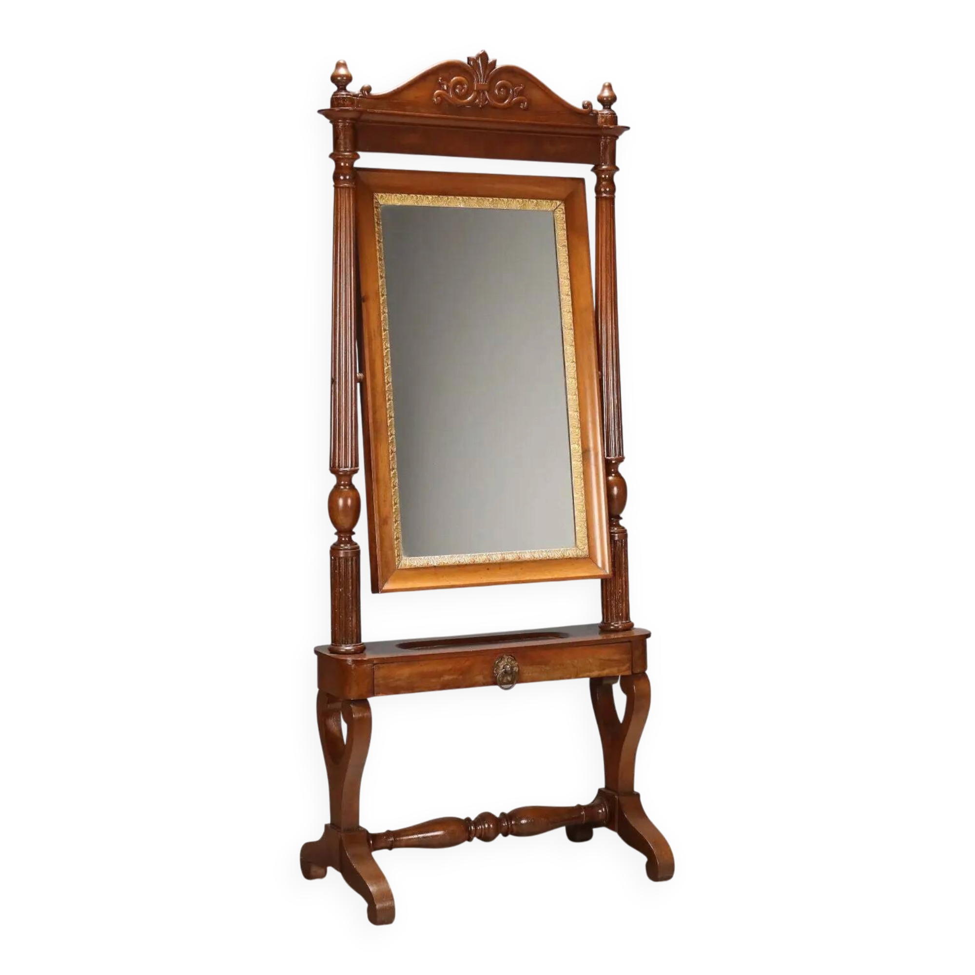 Antique Louis-Philippe mirror in carved walnut, Italy, 19th century.