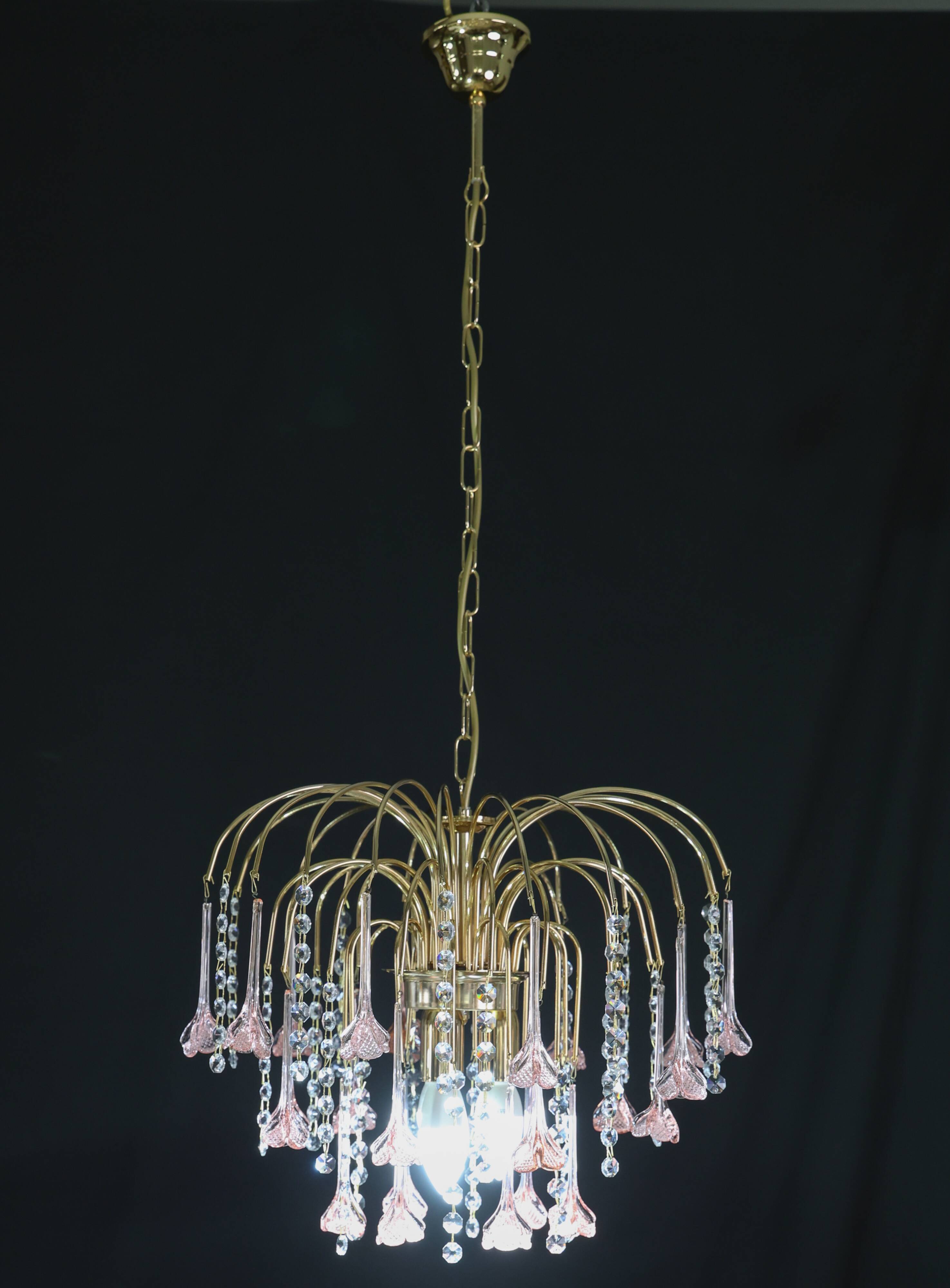 Set of 2 Meryl Streep, Pink Murano Flowers and Crystal Drops Chandelier, 19