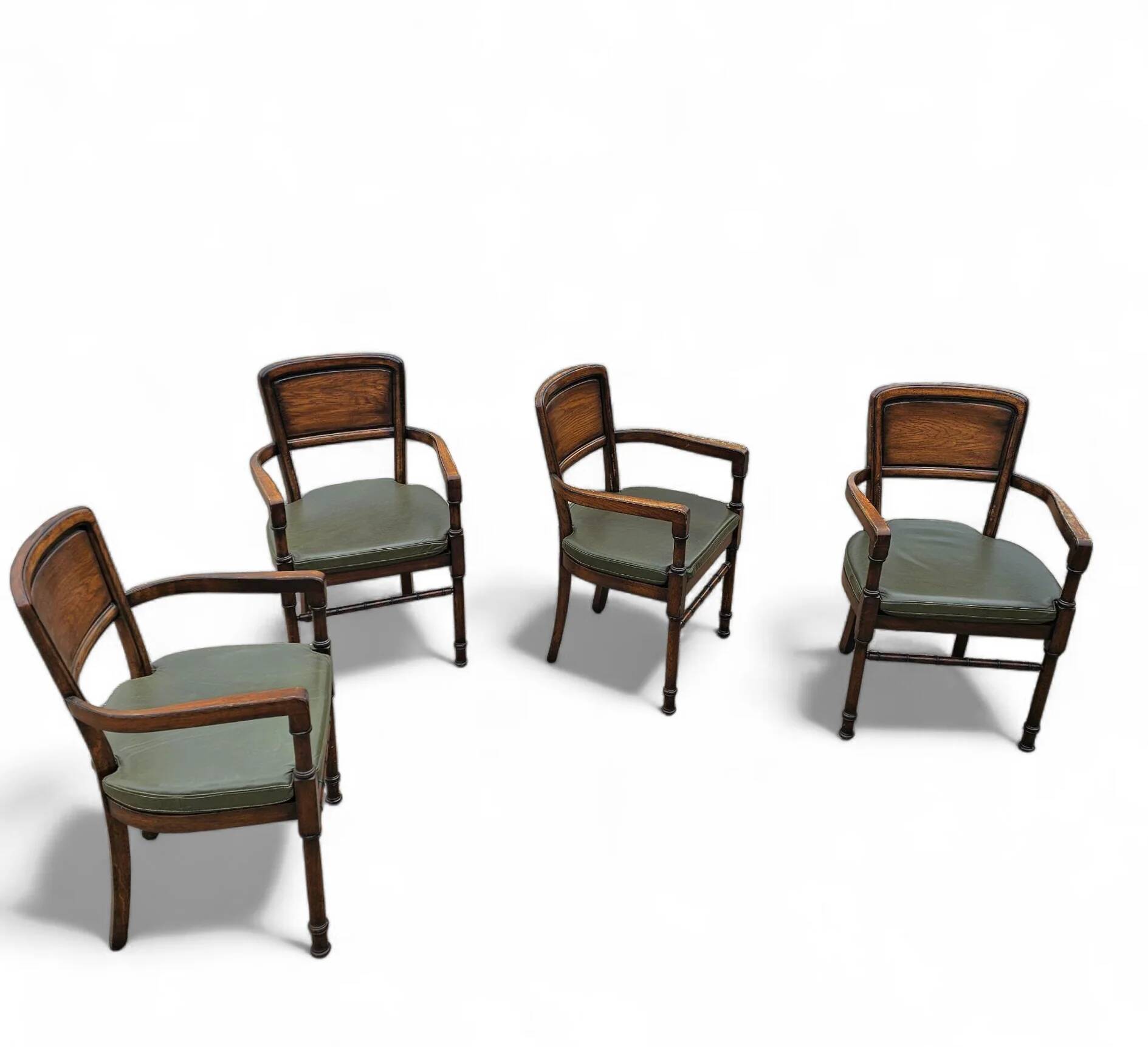 4 x RAC Royal English dining chairs / green leather cushions