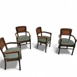 4 x RAC Royal English dining chairs / green leather cushions