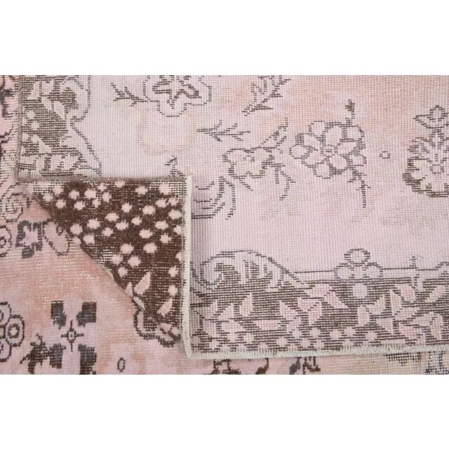 Tapis turc vintage en laine et coton rose noué à la main