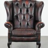 Cowhide leather Chesterfield wingback armchair in classic English style