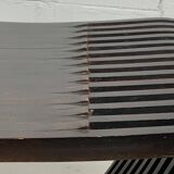 Post modern Dutch slatted wooden wavy curvy bench or  coffee table, 1970s