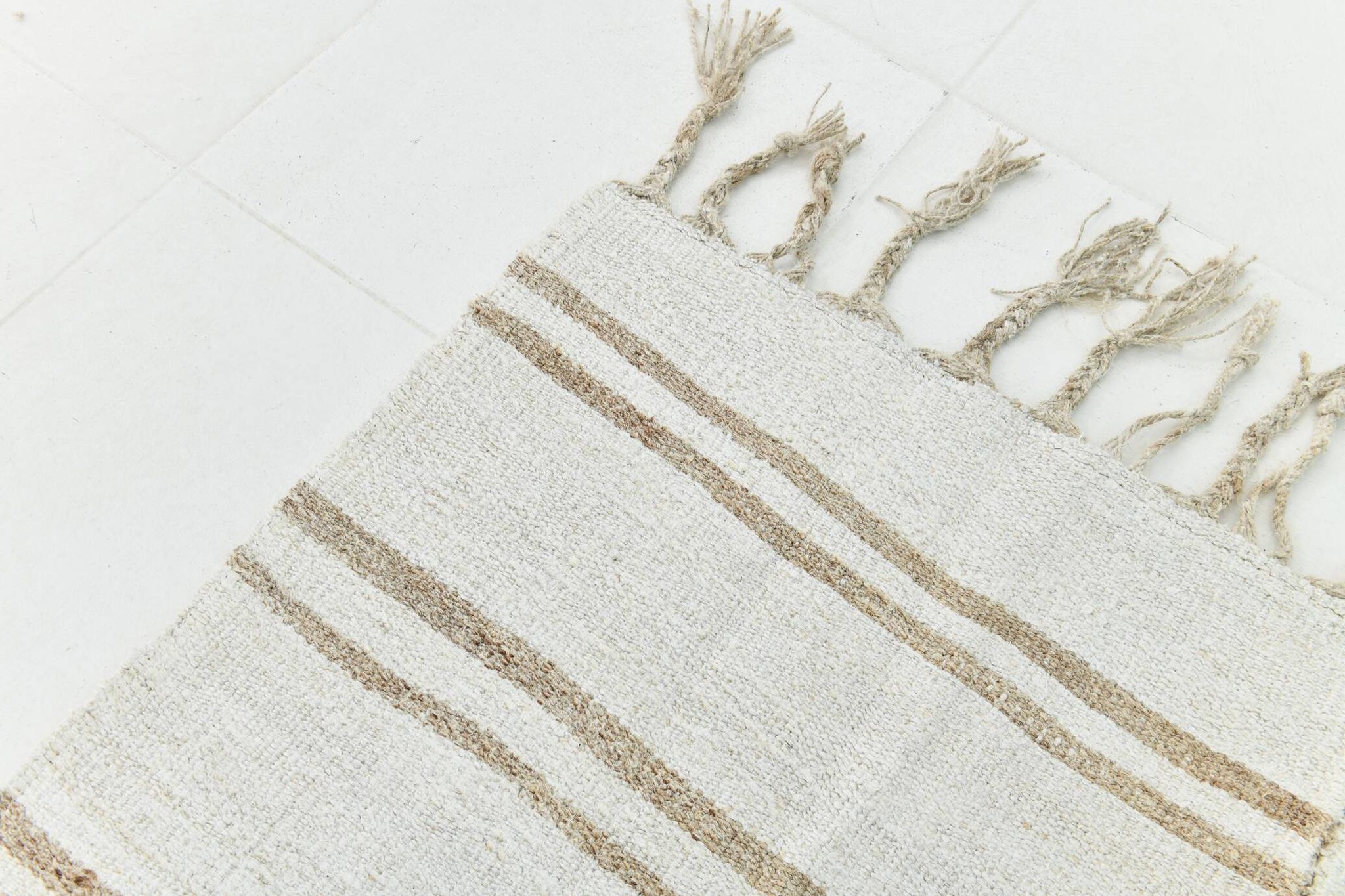 Kilim Turc Écru à Rayures, Style Scandinave, Salon et Chambre, 176x252Cm
