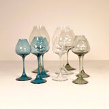 Large collection of Midcentury tulip glasses by Orrefors Nils Landberg, Sweden, 1950s.