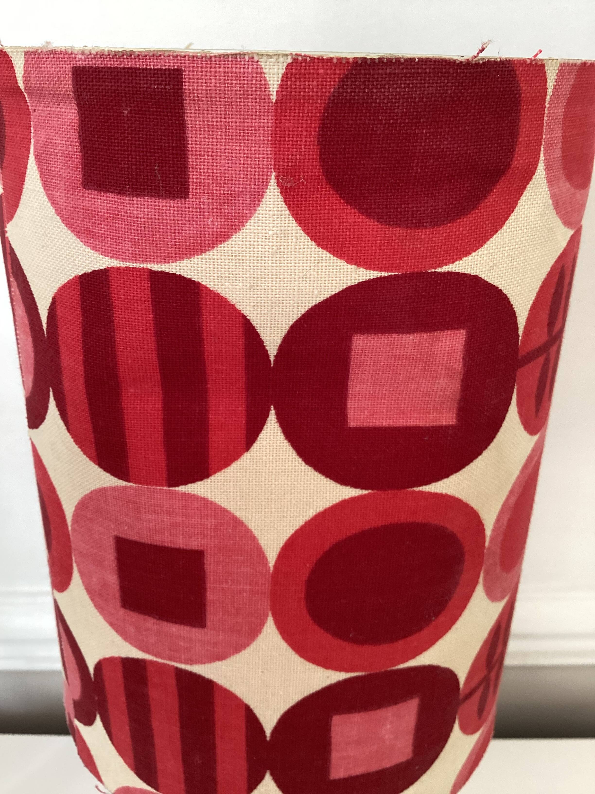 Vintage lamp with glass base and textile lampshade, 1970s
