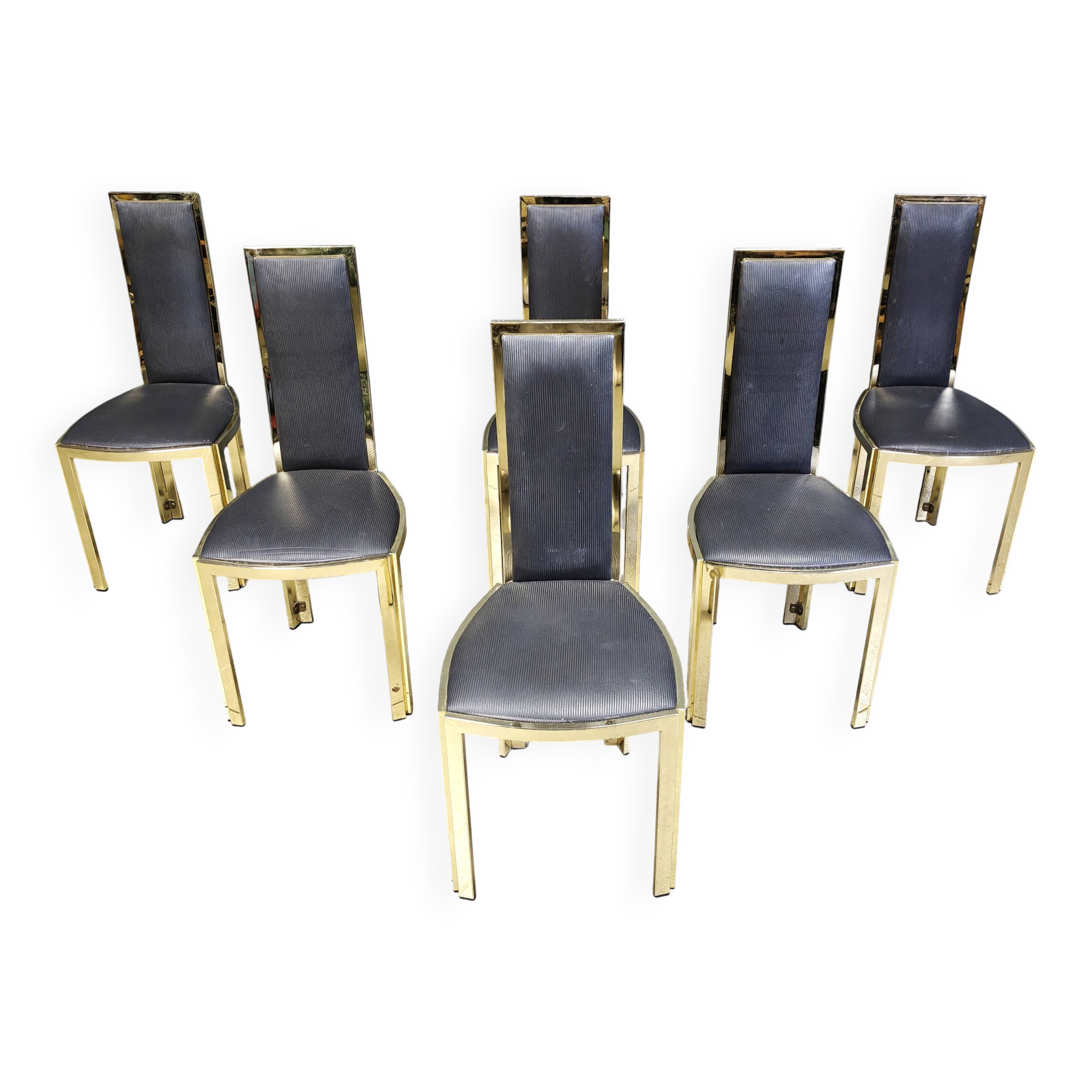 Vintage French brass dining chairs, set of 6 - 1970s