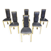 Vintage French brass dining chairs, set of 6 - 1970s