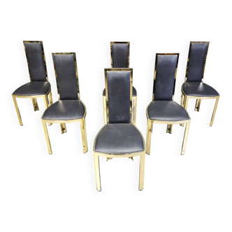 Vintage French brass dining chairs, set of 6 - 1970s