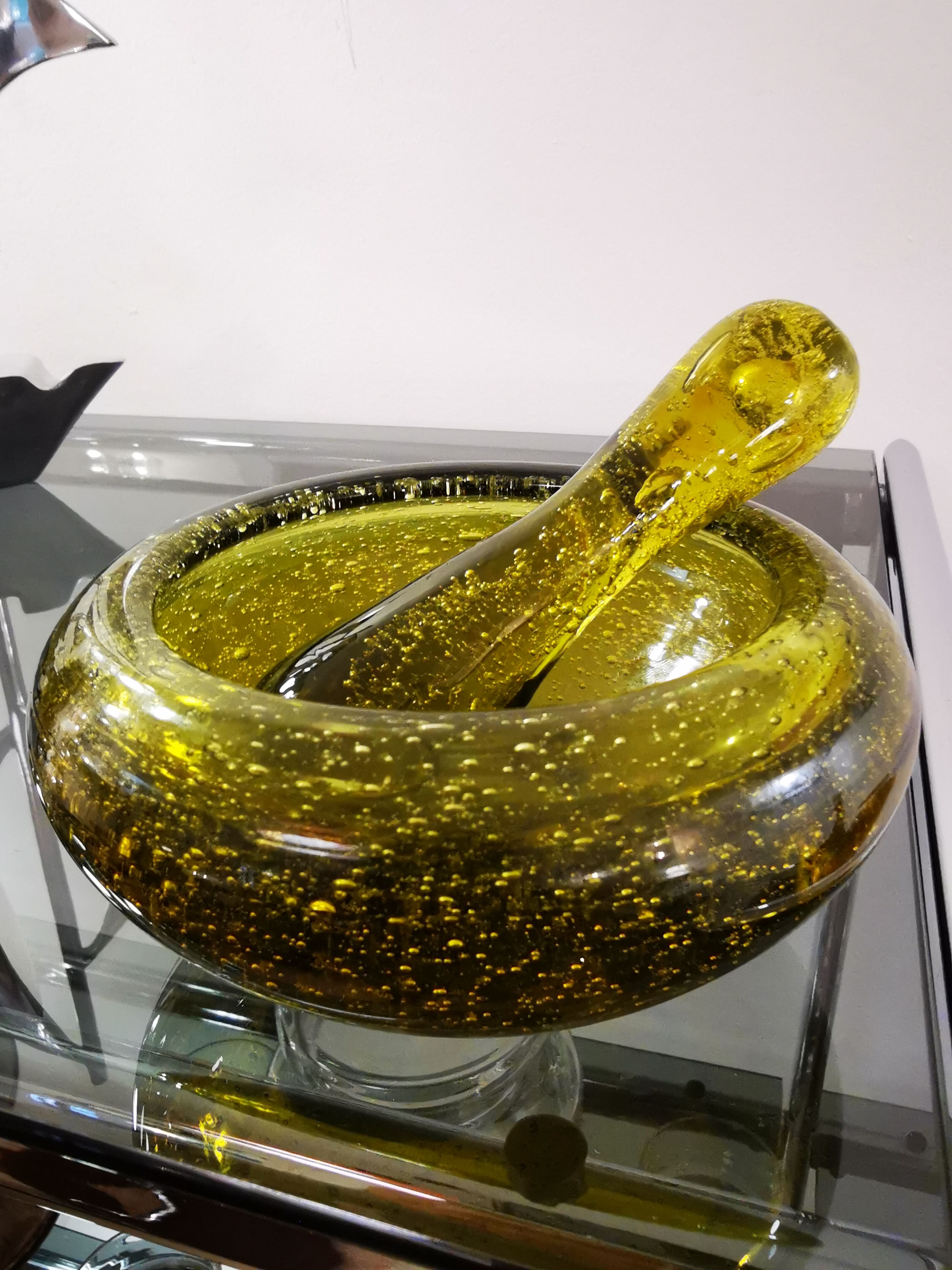 Vintage mortar and pestle from the glassworks of Biot 70s