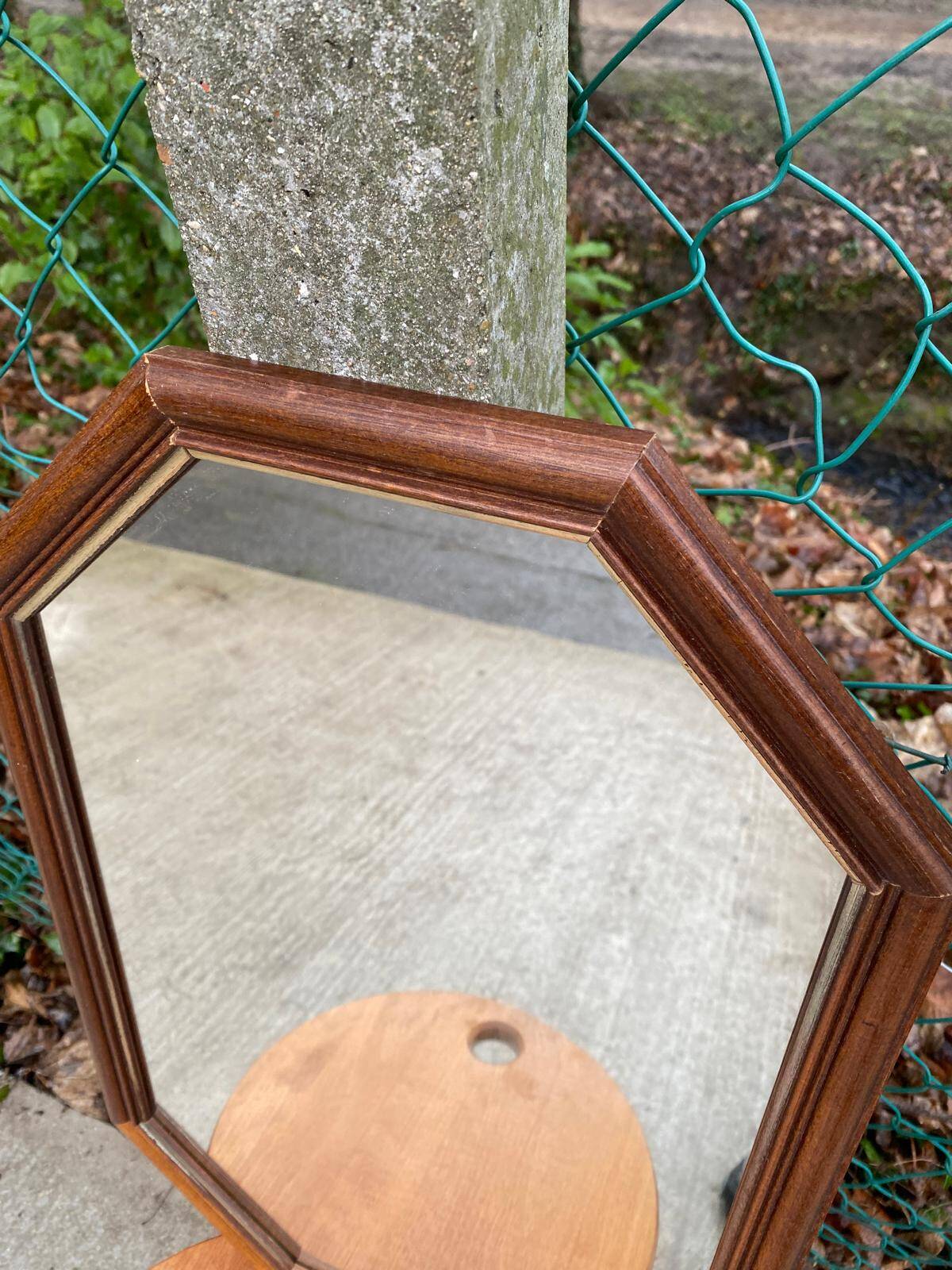 Vintage octagonal mirror in solid wood 55x36cm